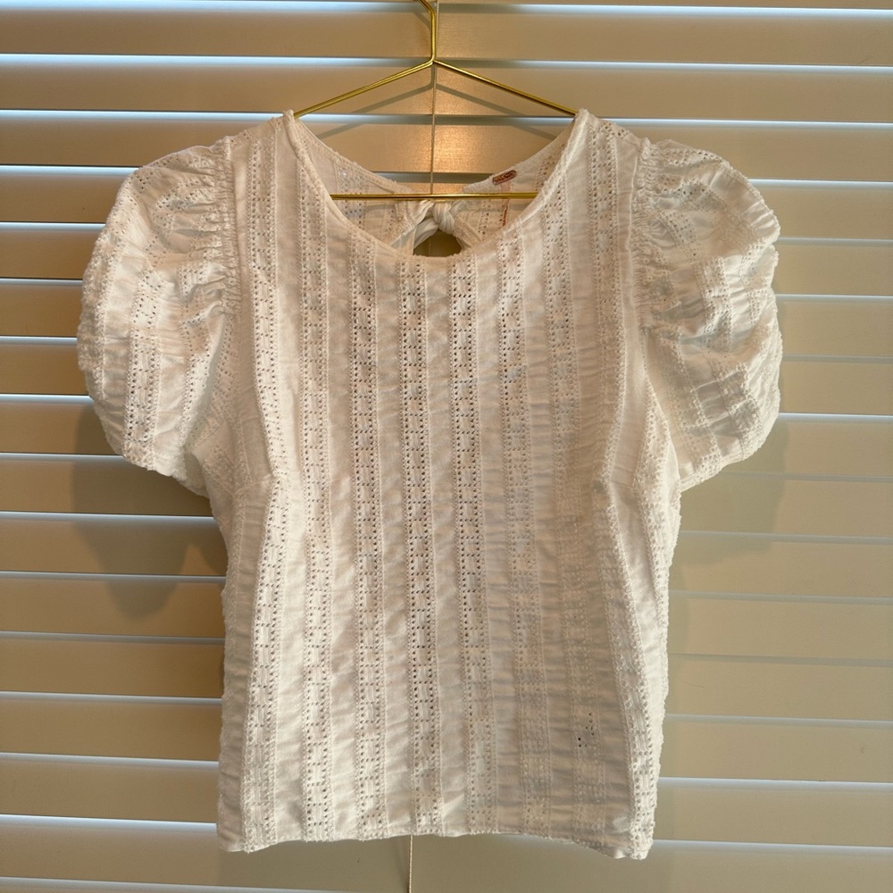 Free People Eyelet Cream Puff Sleeve Blouse with Bows